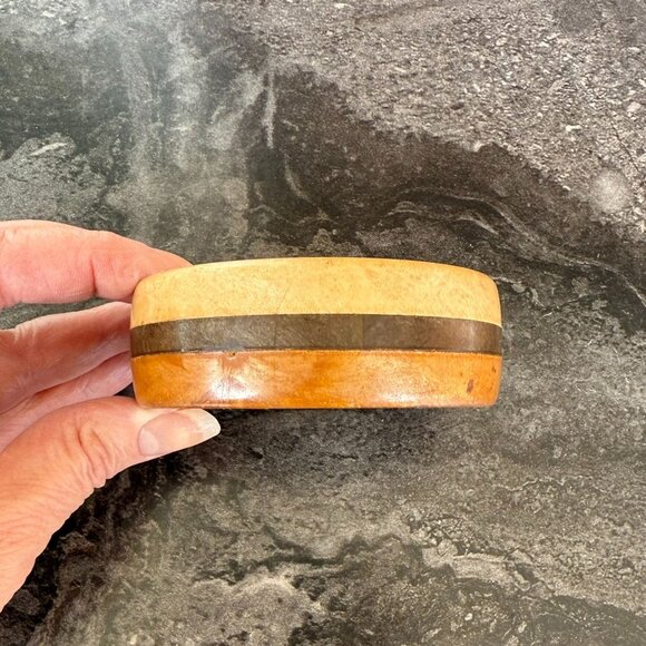 Handcrafted Wooden Bangle Bracelet With Natural Finish and Dark Accent Band Boho - Picture 6 of 8